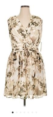 NWT DKNY Sleeveless Floral Chiffon Dress Size 12 Beige Brown Fit & Flare
